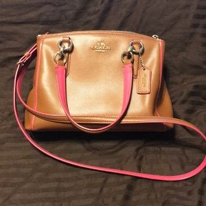 Tan and pink Coach Purse